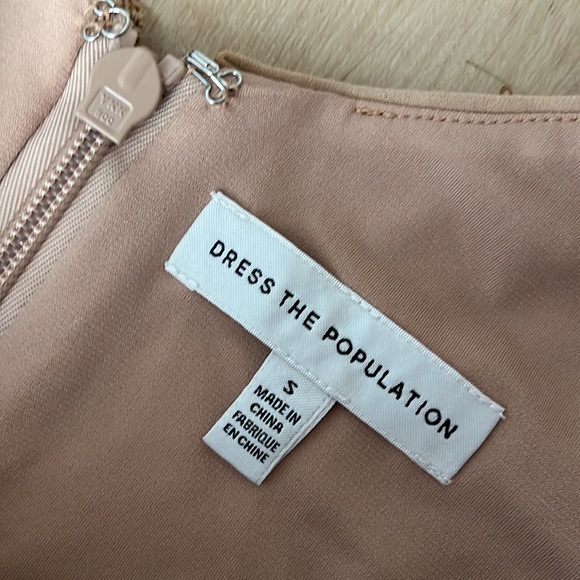 DRESS THE POPULATION Blair Embellished Fit & Flare Dress Small GOLD/NUDE  0176 - Picture 8 of 10